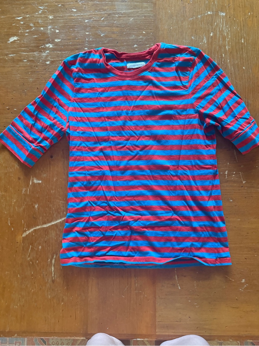 Outerknown Red and Blue Striped Short Sleeve Tee